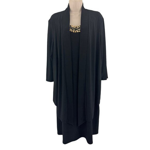 Size 1X 16 BLACK EMBELLISHED ONE-PIECE JACKET DRESS Wedding‎ Evening PLUS SIZE - Picture 1 of 3